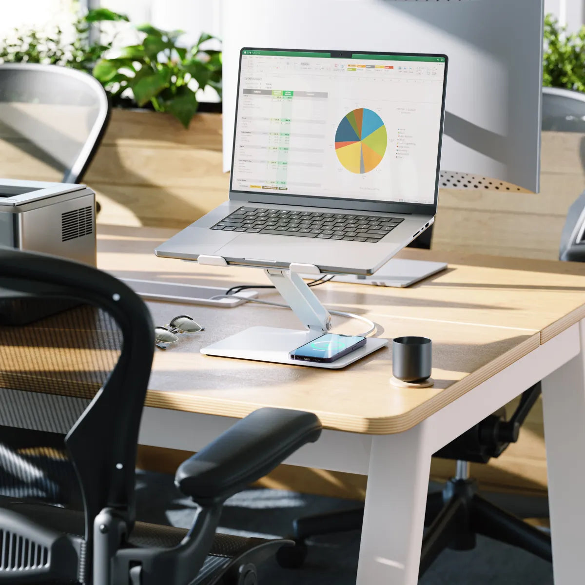 Electric Standing Desk Converter with Wireless Charging Pad